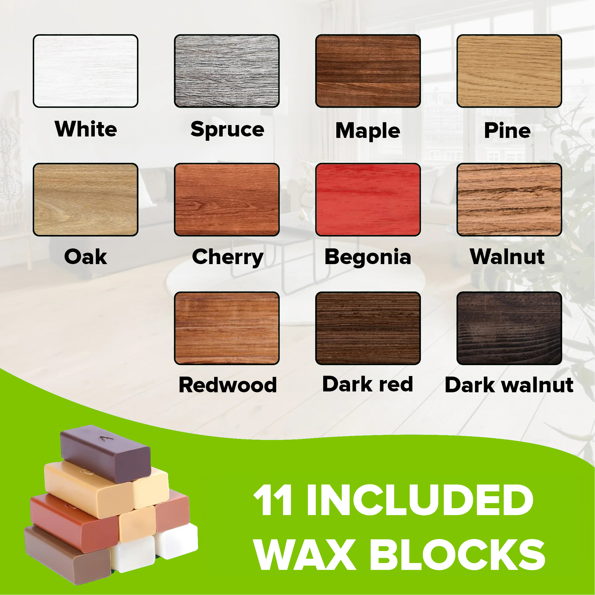 11-pack extra wax for wood materials, trim, and flooring (Standard Colors) - BeeFix™