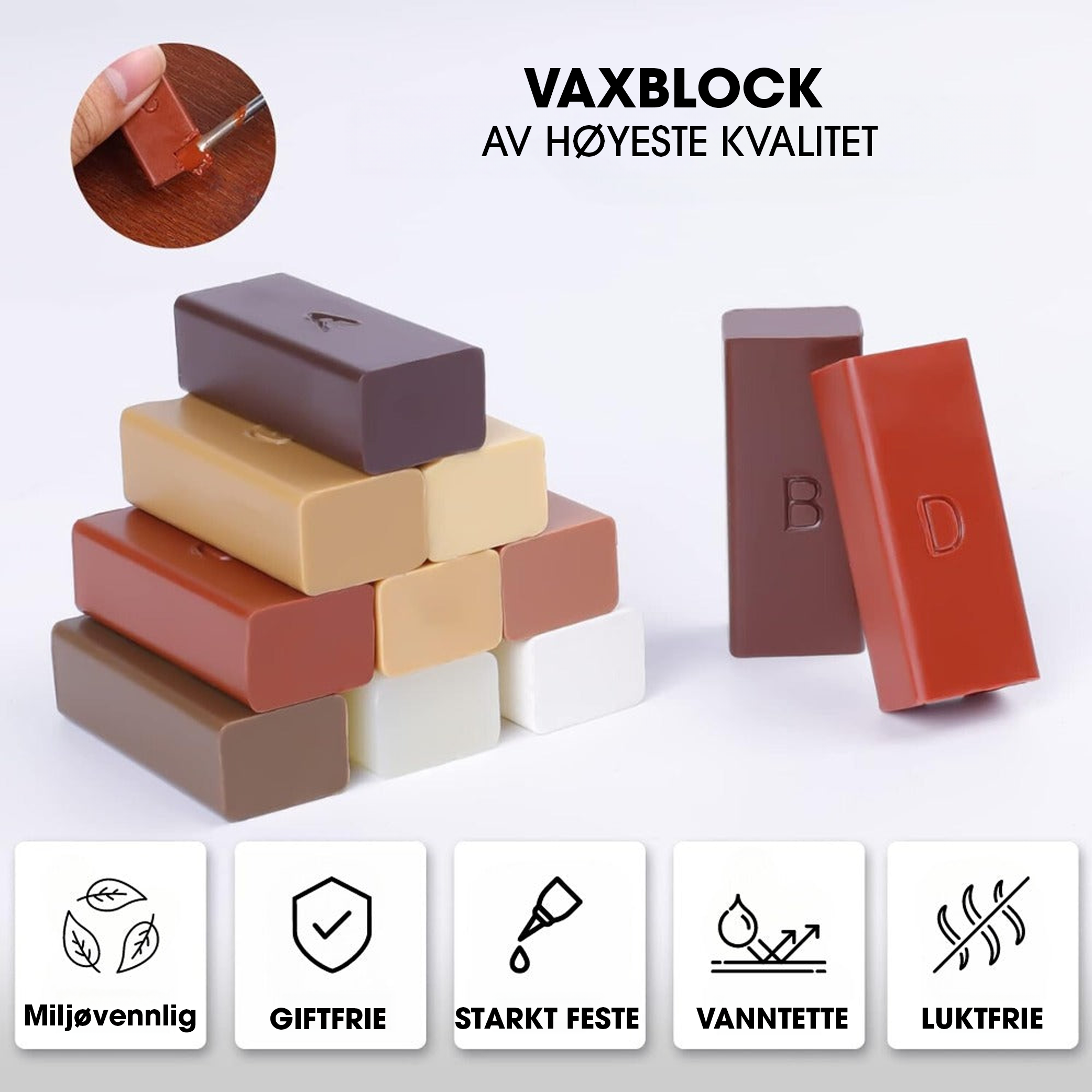 11-pakk ekstra voks for trematerial, lister og gulv (Vanlige farger) - BeeFix™
